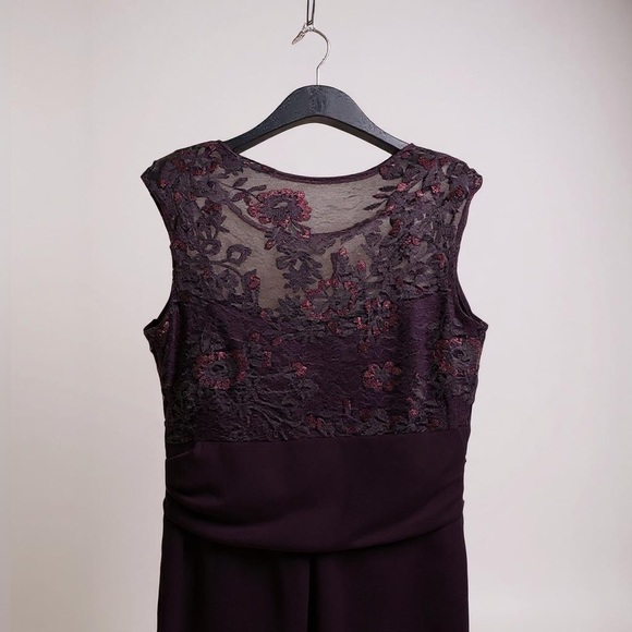 Marina Eggplant Purple Lace Sequin Mesh Gown Sz 8 | Formal Evening Slit Dress - Picture 3 of 3